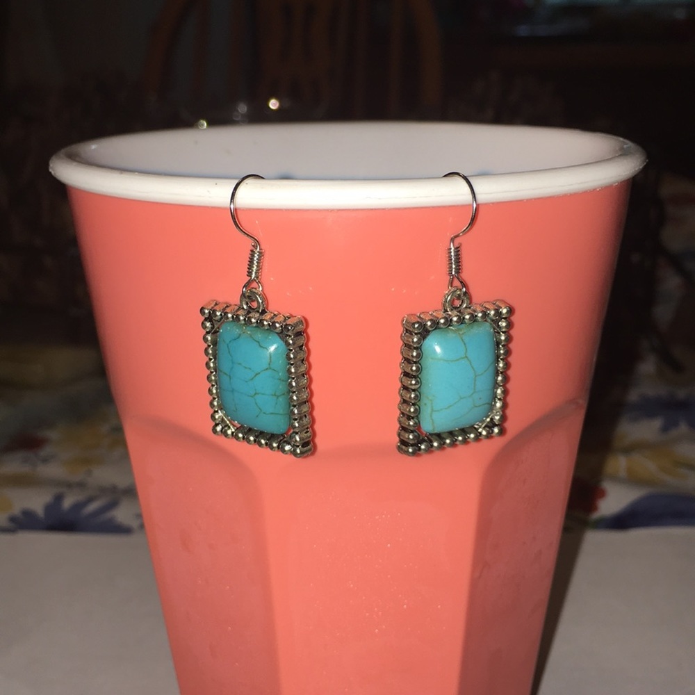Donated Last day: 2/$5. Faux Turquoise Earrings